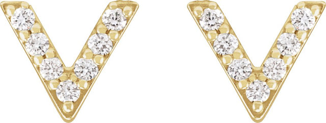 14K Gold Round Natural Diamond Accented V Earrings - Yellow Gold - view 2