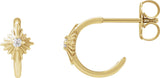 14K Gold Round Natural Diamond Accented Star Hoop Earrings – 1.5mm Stones - Yellow Gold
