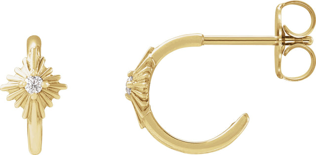 14K Gold Round Natural Diamond Accented Star Hoop Earrings – 1.5mm Stones - Yellow Gold