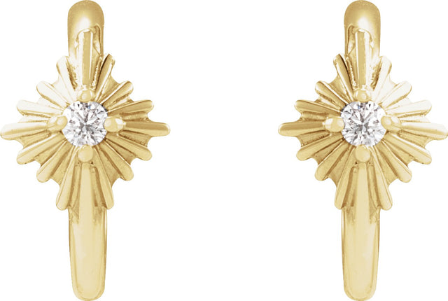 14K Gold Round Natural Diamond Accented Star Hoop Earrings – 1.5mm Stones - Yellow Gold - view 2