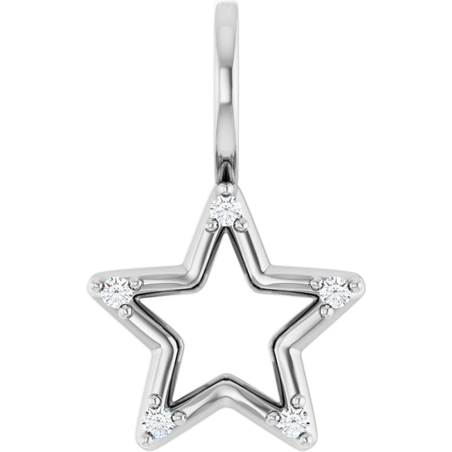 14K Gold Round Natural Diamond Accented Star Pendant – 0.03 CTW - White Gold