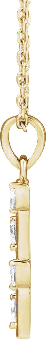14K Gold Marquise Natural Diamond Floral Bar Necklace or Pendant - Yellow Gold - view 2