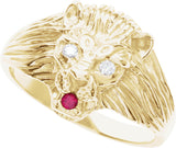 14K Gold Round Natural Diamond Lion Head Ring - Yellow Gold - view 3