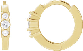 14K Gold Round Natural Diamond Hinged Hoop Earrings II - Yellow Gold