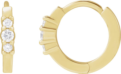 14K Gold Round Natural Diamond Hinged Hoop Earrings II - Yellow Gold