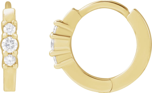 14K Gold Round Natural Diamond Hinged Hoop Earrings II - Yellow Gold