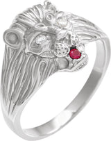 14K Gold Round Natural Diamond Lion Head Ring - White Gold