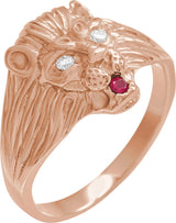 14K Gold Round Natural Diamond Lion Head Ring - Rose Gold - view 3