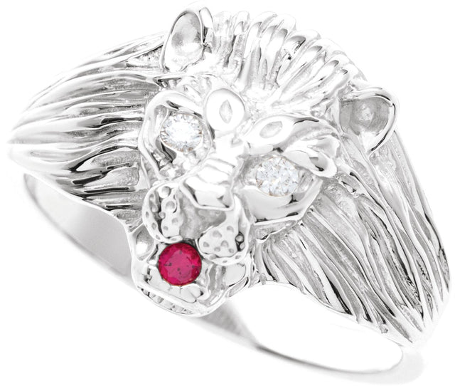 Platinum Round Natural Diamond Lion Head Ring - view 3