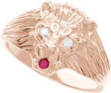 14K Gold Round Natural Diamond Lion Head Ring - Rose Gold