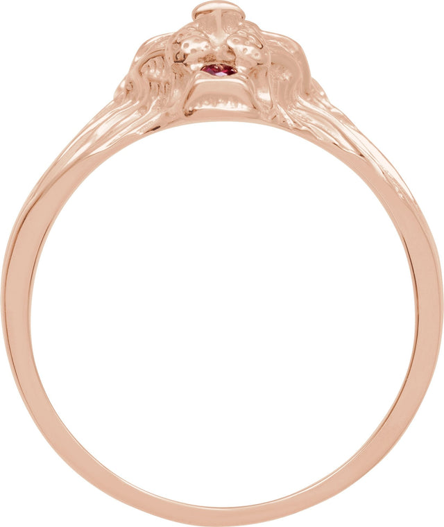 14K Gold Round Natural Diamond Lion Head Ring - Rose Gold - view 2