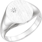 Platinum Round Natural Diamond Oval Signet Ring – 1.5mm Stones