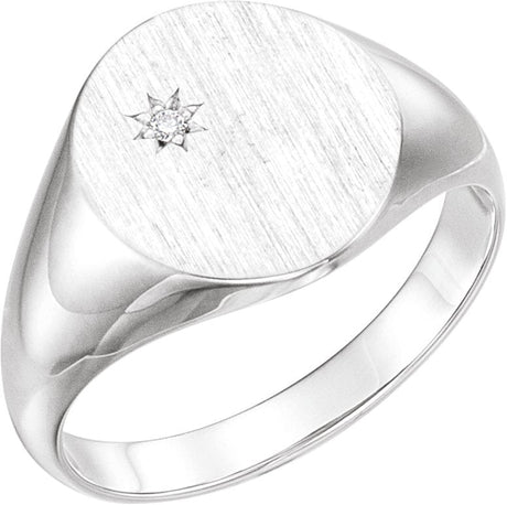 Platinum Round Natural Diamond Oval Signet Ring – 1.5mm Stones