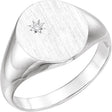 14K Gold Round Natural Diamond Oval Signet Ring – 1.5mm Stones - White Gold