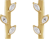 14K Gold Marquise Natural Diamond Floral Bar Earrings - Yellow Gold - view 2