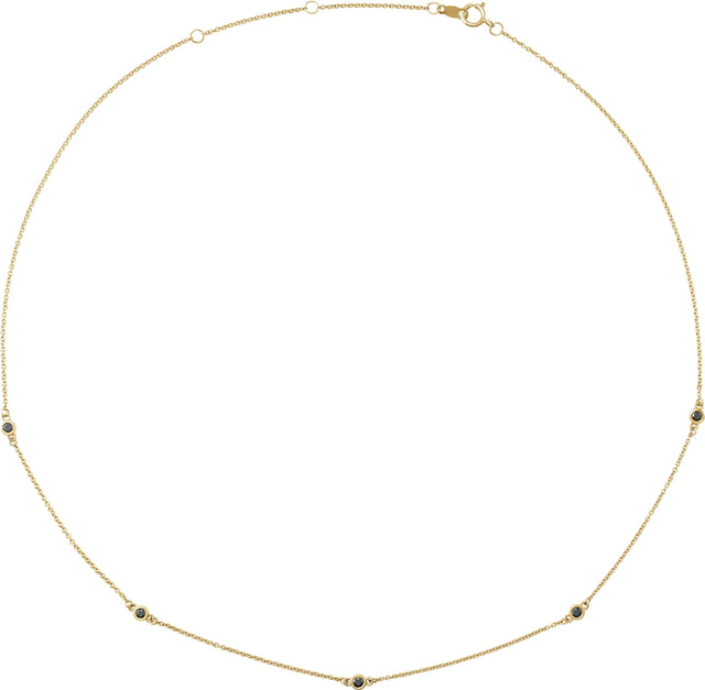 14K Gold Round Natural Black Diamond Bezel-Set Station Necklace - Yellow Gold