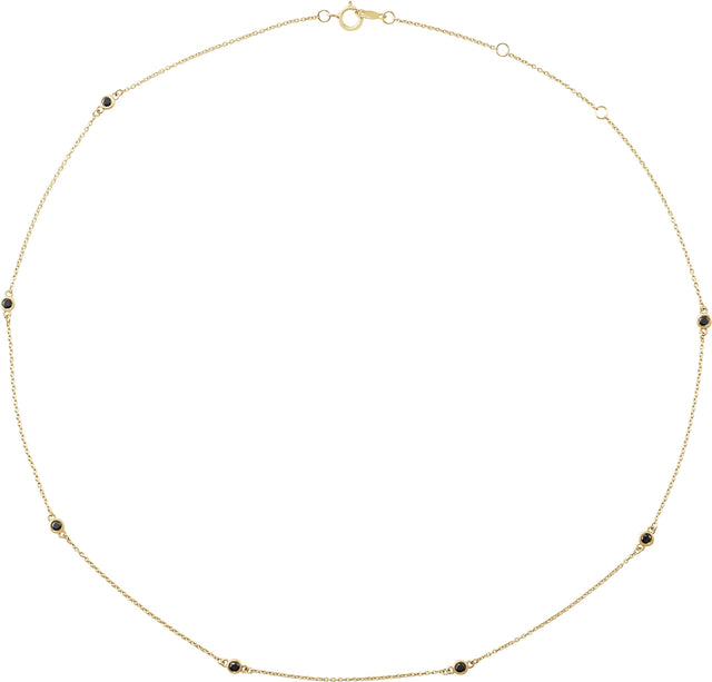 14K Gold Round Natural Black Diamond Bezel-Set Station Necklace - Yellow Gold