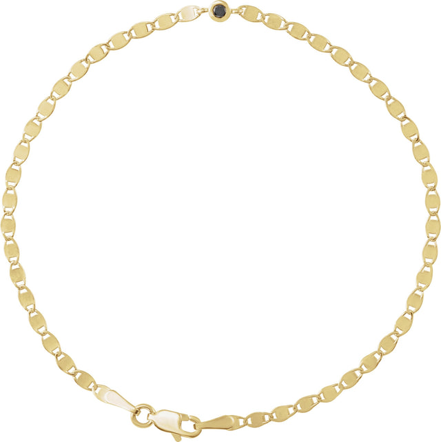 14K Gold Round Natural Black Diamond Accented Link Bracelet