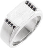 14K Gold Round Natural Black Diamond Rectangle Signet Ring - White Gold