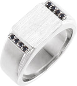 Platinum Round Natural Black Diamond Rectangle Signet Ring