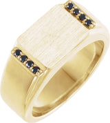 14K Gold Round Natural Black Diamond Rectangle Signet Ring - Yellow Gold