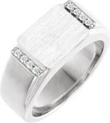 Platinum Round Natural Diamond Rectangle Signet Ring – 1.5mm Stones
