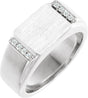 Platinum Round Natural Diamond Rectangle Signet Ring – 1.5mm Stones