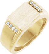 10K Gold Round Natural Diamond Rectangle Signet Ring - Yellow Gold