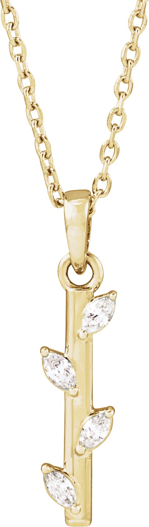 14K Gold Marquise Natural Diamond Floral Bar Necklace or Pendant - Yellow Gold