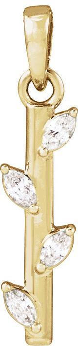 14K Gold Marquise Natural Diamond Floral Bar Necklace or Pendant - Yellow Gold