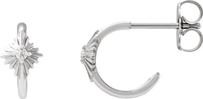 Platinum Round Natural Diamond Accented Star Hoop Earrings – 1.5mm Stones