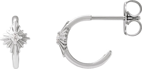 Platinum Round Natural Diamond Accented Star Hoop Earrings – 1.5mm Stones