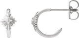 14K Gold Round Natural Diamond Accented Star Hoop Earrings – 1.5mm Stones - White Gold