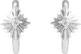 14K Gold Round Natural Diamond Accented Star Hoop Earrings – 1.5mm Stones - White Gold - view 2