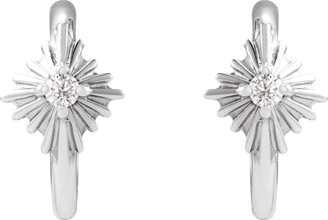 14K Gold Round Natural Diamond Accented Star Hoop Earrings – 1.5mm Stones - White Gold - view 2