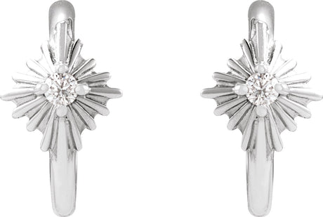 Platinum Round Natural Diamond Accented Star Hoop Earrings – 1.5mm Stones - view 2