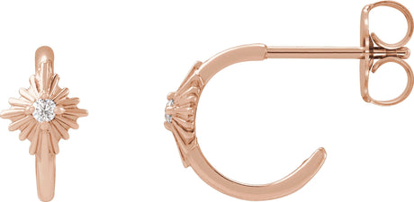 14K Gold Round Natural Diamond Accented Star Hoop Earrings – 1.5mm Stones - Rose Gold