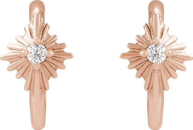14K Gold Round Natural Diamond Accented Star Hoop Earrings – 1.5mm Stones - Rose Gold - view 2
