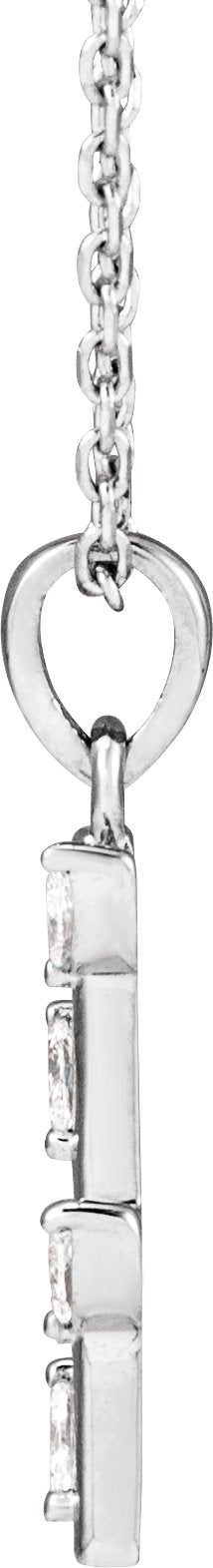 14K Gold Marquise Natural Diamond Floral Bar Necklace or Pendant - White Gold - view 2
