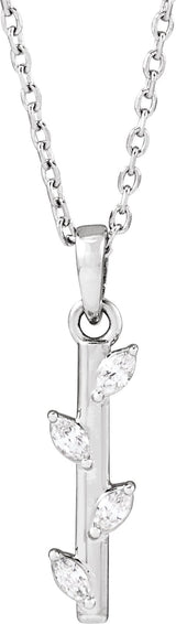 Platinum Marquise Natural Diamond Floral Bar Necklace or Pendant