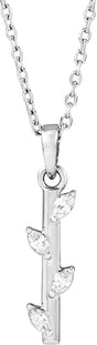 14K Gold Marquise Natural Diamond Floral Bar Necklace or Pendant - White Gold