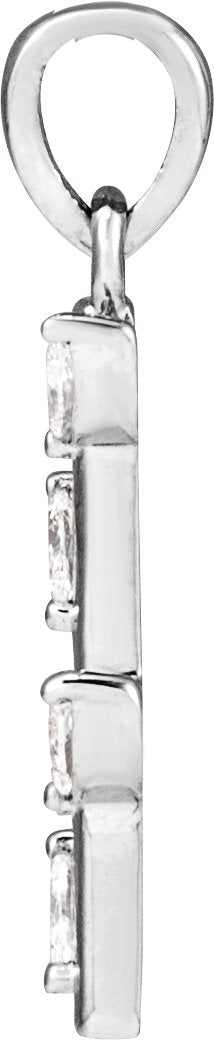 14K Gold Marquise Natural Diamond Floral Bar Necklace or Pendant - White Gold - view 2