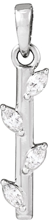 14K Gold Marquise Natural Diamond Floral Bar Necklace or Pendant - White Gold