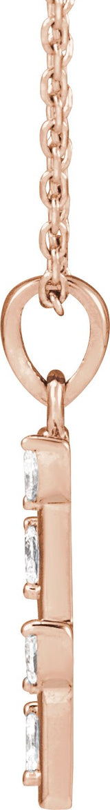 14K Gold Marquise Natural Diamond Floral Bar Necklace or Pendant - Rose Gold - view 2