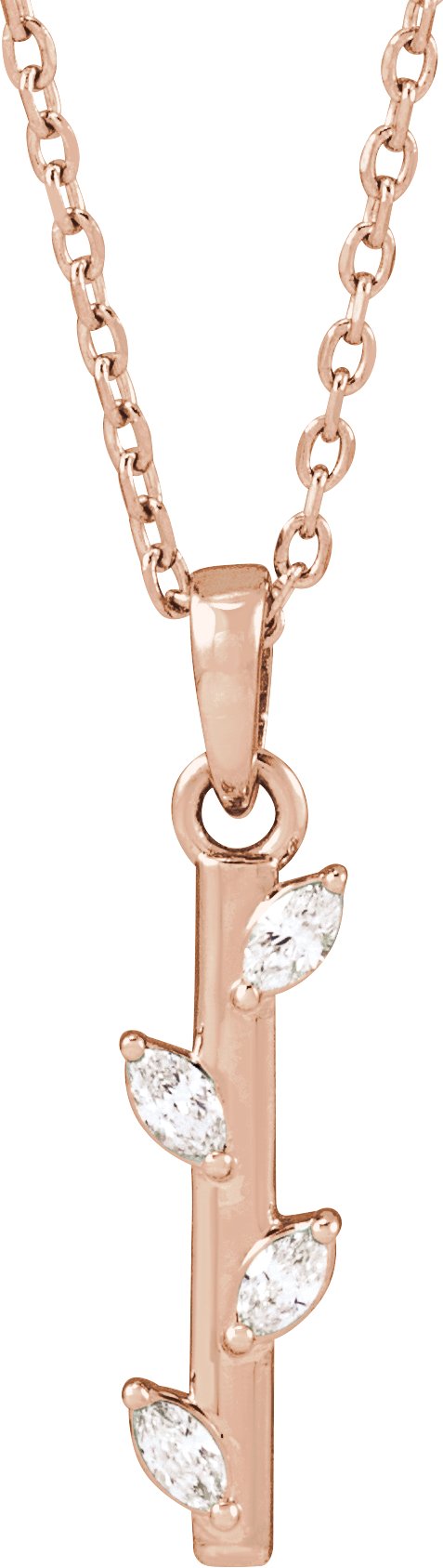 14K Gold Marquise Natural Diamond Floral Bar Necklace or Pendant - Rose Gold