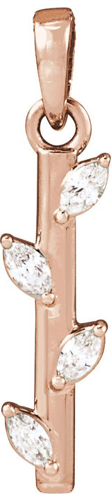 14K Gold Marquise Natural Diamond Floral Bar Necklace or Pendant - Rose Gold