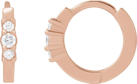 14K Gold Round Natural Diamond Hinged Hoop Earrings II - Rose Gold