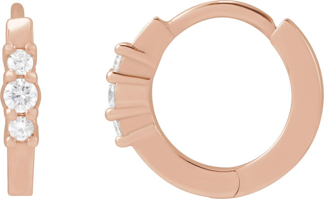 14K Gold Round Natural Diamond Hinged Hoop Earrings II - Rose Gold