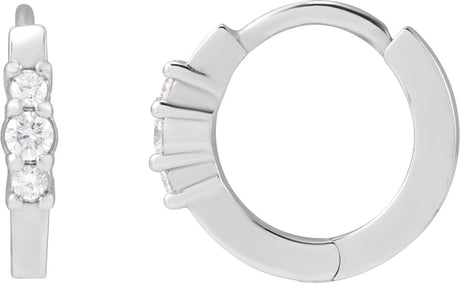 14K Gold Round Natural Diamond Hinged Hoop Earrings II - White Gold