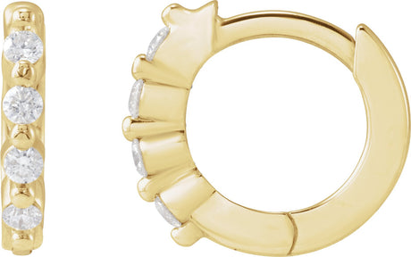 14K Gold Round Natural Diamond Accented Hinged Hoop Earrings – 1.5mm Stones - Rose Gold